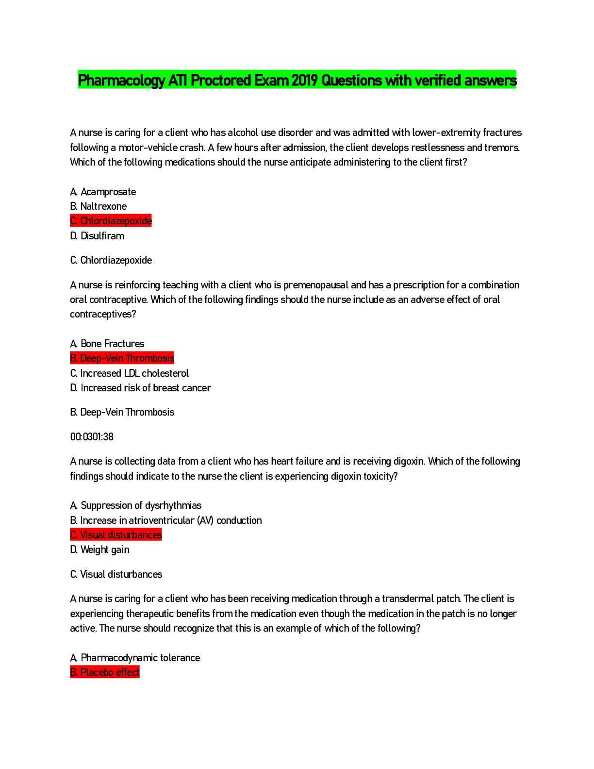 Preview of Pharmacology ATI Proctored Exam 2019 Questions with verified answers